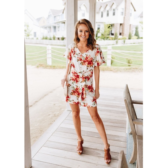 Pants - New Coral Floral Romper